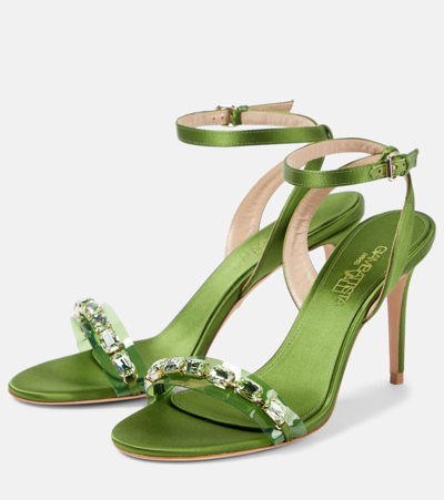 Shop Giambattista Valli Embellished Satin Sandals In Green