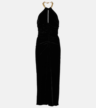 Shop Veronica Beard Josette Halterneck Velvet Midi Dress In Black