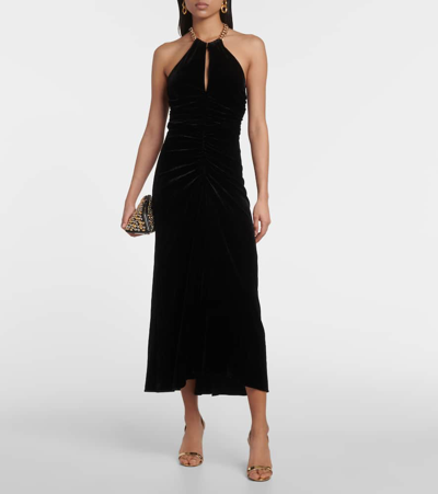 Shop Veronica Beard Josette Halterneck Velvet Midi Dress In Black