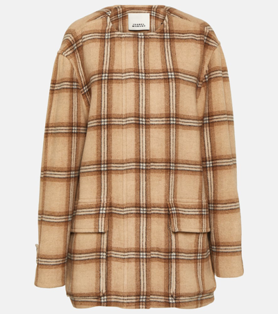 Shop Isabel Marant Checked Wool Blend Coat In Brown