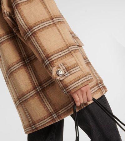 Shop Isabel Marant Checked Wool Blend Coat In Brown