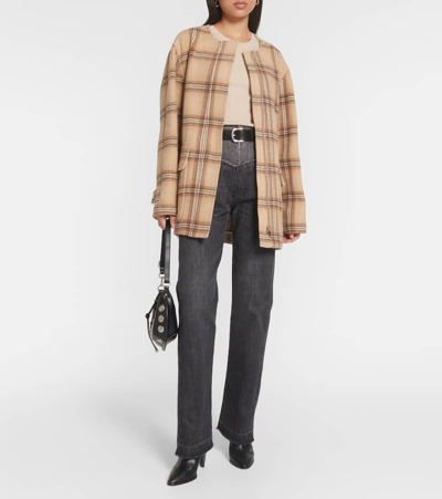 Shop Isabel Marant Checked Wool Blend Coat In Brown
