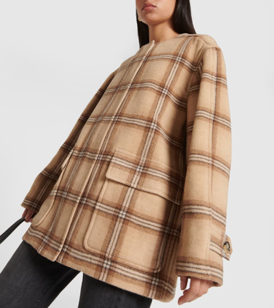 Shop Isabel Marant Checked Wool Blend Coat In Brown