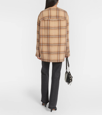 Shop Isabel Marant Checked Wool Blend Coat In Brown