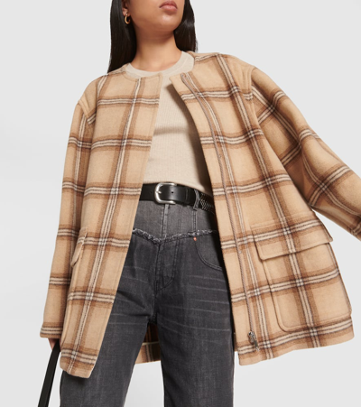 Shop Isabel Marant Checked Wool Blend Coat In Brown