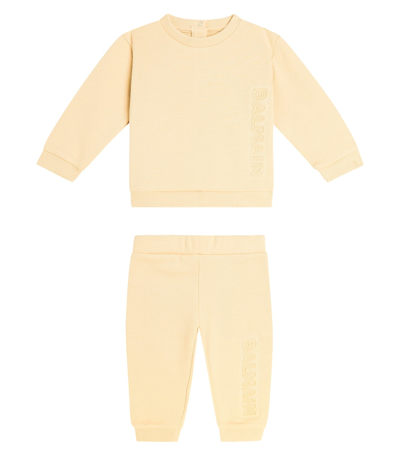 Shop Balmain Baby Cotton Sweatshirt And Sweatpants Set In Beige