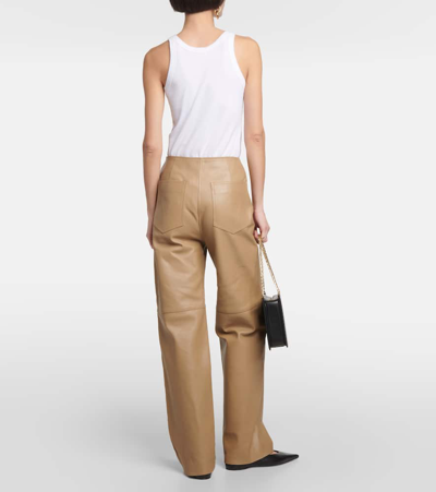 Shop Totême High-rise Leather Straight Pants In Beige