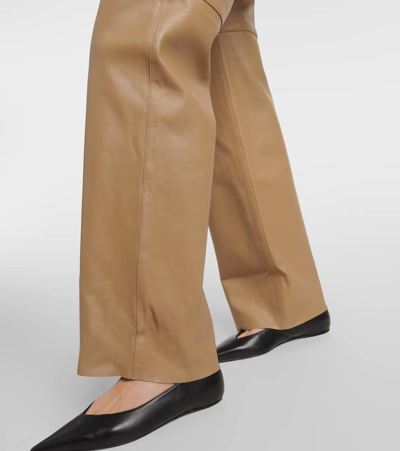 Shop Totême High-rise Leather Straight Pants In Beige