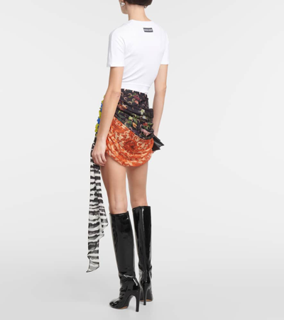 Shop Marine Serre Draped Silk Miniskirt In Multicoloured