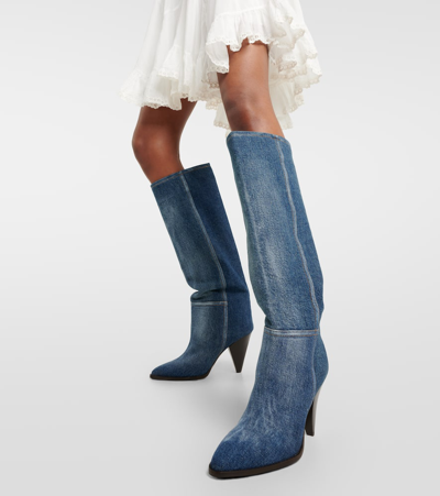 Shop Isabel Marant Ririo Denim Knee-high Boots In Blue