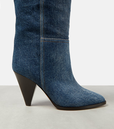 Shop Isabel Marant Ririo Denim Knee-high Boots In Blue