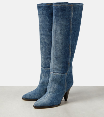 Shop Isabel Marant Ririo Denim Knee-high Boots In Blue