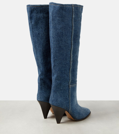 Shop Isabel Marant Ririo Denim Knee-high Boots In Blue