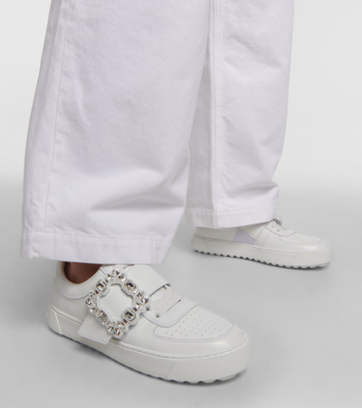 Shop Roger Vivier Very Vivier Embellished Leather Sneakers In White