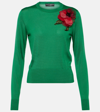 Shop Dolce & Gabbana Embroidered Sweater In Green