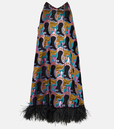 Shop La Doublej La Fenice Feather-trimmed Minidress In Multicoloured