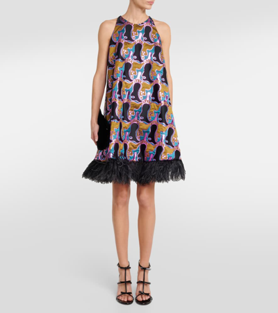 Shop La Doublej La Fenice Feather-trimmed Minidress In Multicoloured