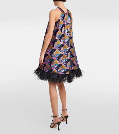 Shop La Doublej La Fenice Feather-trimmed Minidress In Multicoloured