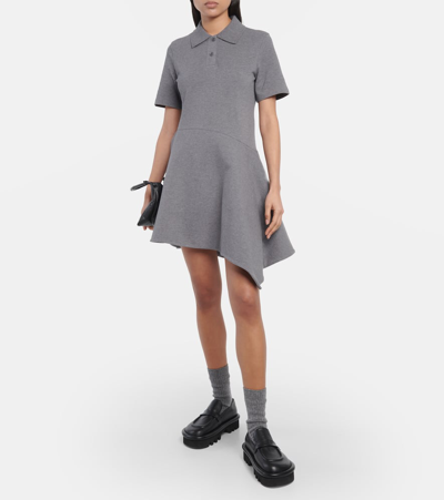 Jw Anderson Asymmetric Short-sleeve Mini Polo Dress In Grey