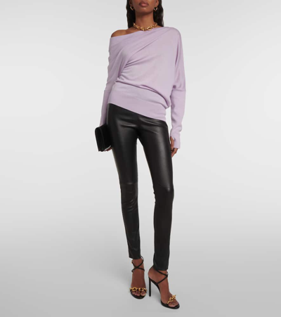 Shop Tom Ford Off-shoulder Cashmere And Silk Sweater In Purple