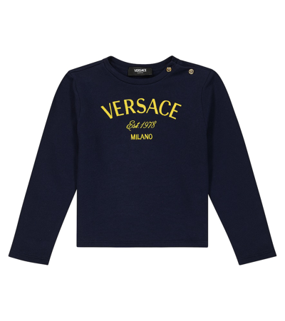 Shop Versace Logo Cotton Jersey Sweatshirt In Blue