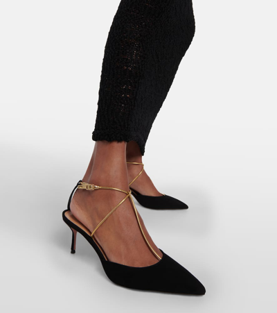 Aquazzura Romance 65 Bow-embellished Velvet And Mesh Pointed-toe Pumps In Burgundy