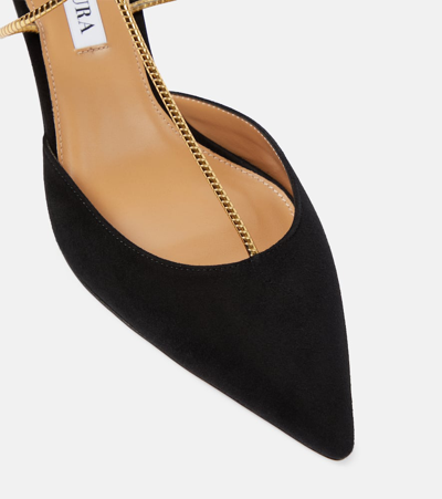 Aquazzura Romance 65 Bow-embellished Velvet And Mesh Pointed-toe Pumps In Burgundy