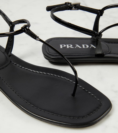 Prada Patent Leather Thong Sandals In Black