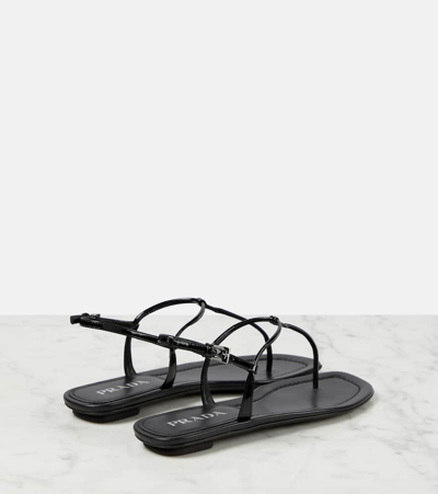 Prada Patent Leather Thong Sandals In Black