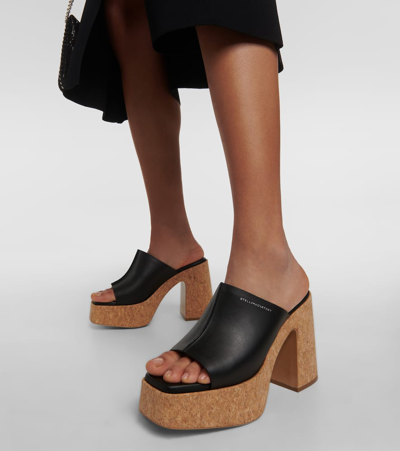 Stella Mccartney Eco-friendly Square Open Toe Cork Platform Heels In Black