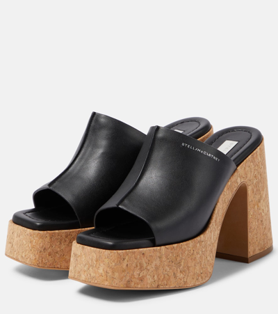 Stella Mccartney Eco-friendly Square Open Toe Cork Platform Heels In Black