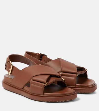 Shop Marni Leather Sandals In Gold