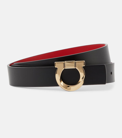 Shop Ferragamo Gancini Reversible Leather Belt In Black