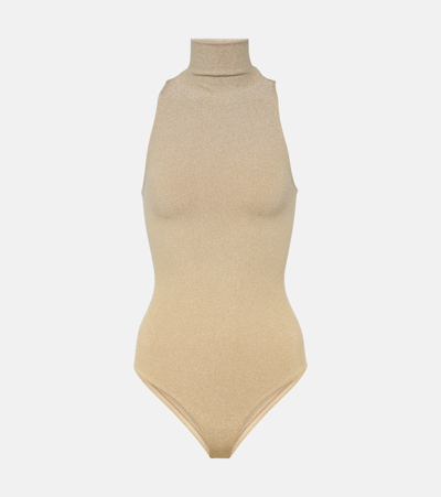 Shop Wolford Fading Shine Turtleneck Bodysuit In Gold