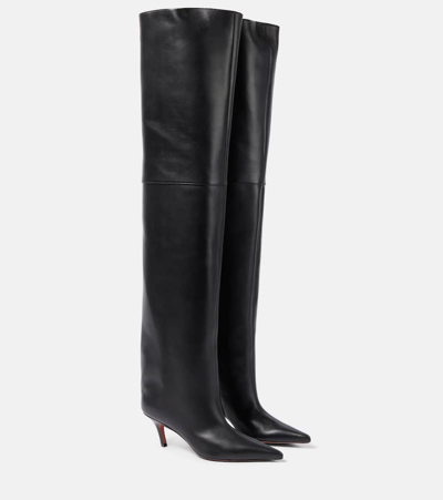 Shop Amina Muaddi Fiona 60 Leather Over-the-knee Boots In Black