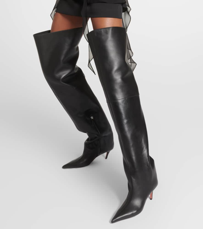 Shop Amina Muaddi Fiona 60 Leather Over-the-knee Boots In Black