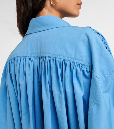 Shop Bottega Veneta Oversized Gathered Cotton-blend Shirt In Blue