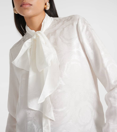 Shop Versace Barocco Silk-trimmed Jacquard Blouse In White