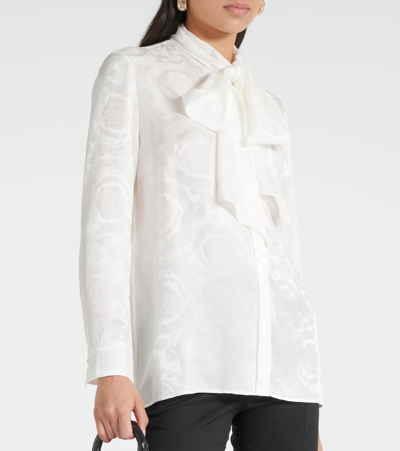 Shop Versace Barocco Silk-trimmed Jacquard Blouse In White