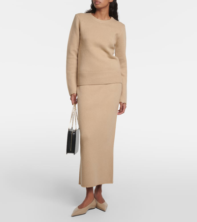 Shop Totême Wool And Cashmere-blend Midi Skirt In Brown