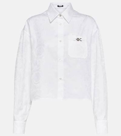 Shop Versace Barocco Jacquard Cropped Cotton Shirt In White