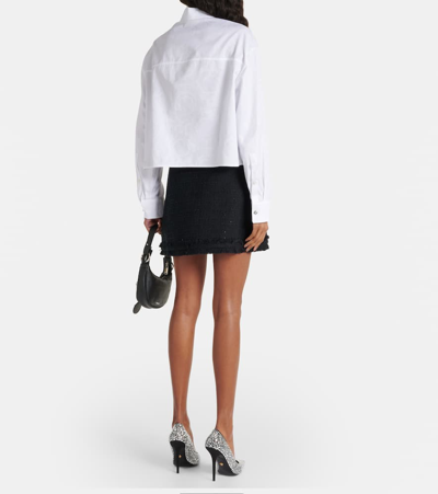 Shop Versace Barocco Jacquard Cropped Cotton Shirt In White