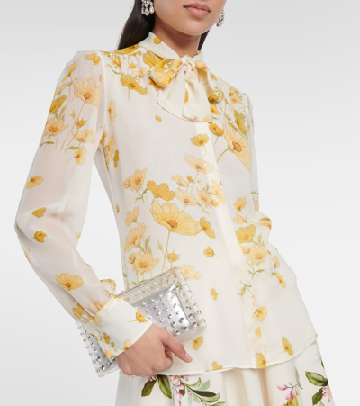 Giambattista Valli Floral-print Scarf-neck Chiffon Blouse In White