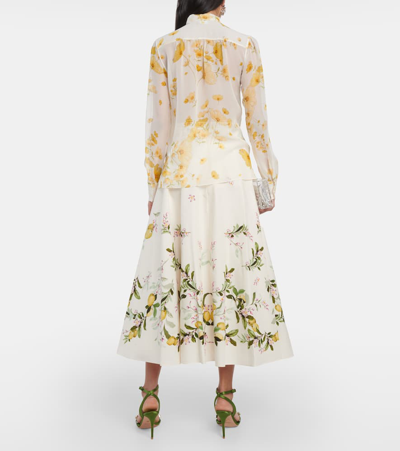 Giambattista Valli Floral-print Scarf-neck Chiffon Blouse In White