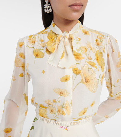 Giambattista Valli Floral-print Scarf-neck Chiffon Blouse In White