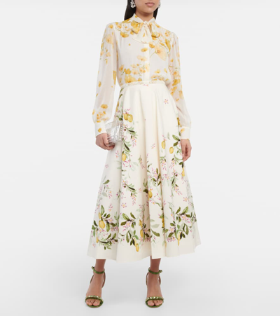 Giambattista Valli Floral-print Scarf-neck Chiffon Blouse In White
