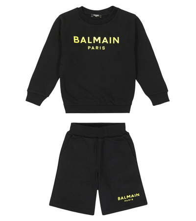 Shop Balmain Cotton Fleece Sweatshirt And Shorts Set In White