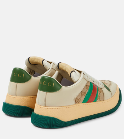 Gucci Screener Embellished Canvas-trimmed Distressed Leather Sneakers In Multicoloured