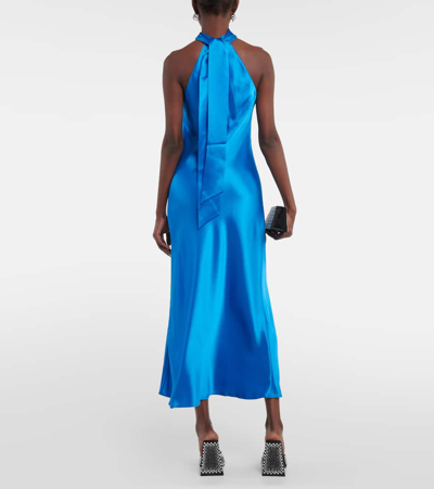 Shop Galvan Siena Halterneck Midi Dress In Blue