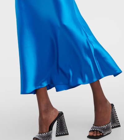 Shop Galvan Siena Halterneck Midi Dress In Blue